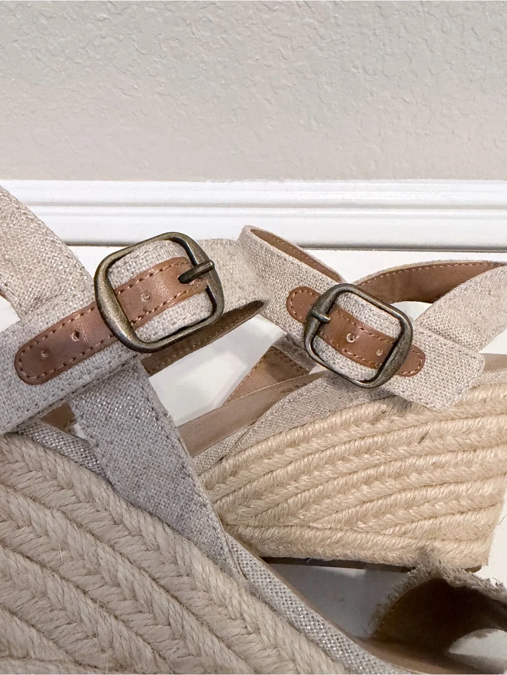 Lucky Brand Linen Espadrille Wedge Sandals | 9 | Ankle Strap Jute Heel
